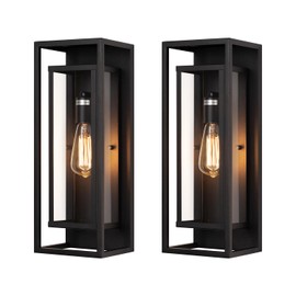 mirrea 18" Classic Outdoor Wall Sconce 1 Light in Matte Black Rectangular Metal Frame and Clear Glass Shade Waterproof Porch Light Patio Light Pack of 2