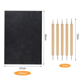 Carbon Paper, 200 Sheets Transfer Paper, A4 Carbon Paper, Tracing Paper, Black Copy Paper with 5 Pieces Embossing Pen Set, Duplicate Paper for Wood, Paper, Canvas, Ceramics