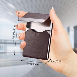 sundee Business Card Holder, Metal Business Card Case Pocket, PU Leather Business Card Holders RFID Blocking Name Card Holder Case with Magnetic Clasp - Brown