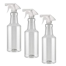 32 Oz All-Purpose Spray Bottles, Empty/Reuseable, Heavy Duty, Clear PET Plastic, Trigger Sprayer, Industrial Size, Chemical Resistant, Made in USA (3 Pack, Clear)