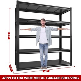 Raybee Garage Shelving 2500-3000LBS Heavy Duty Garage Storage Shelves Adjustable 5 Tier Metal Shelving Unit for Storage Rack Storage Shelves Industrial Storage Rack Wire Shelf - Size: 48Wx17.7Dx72H