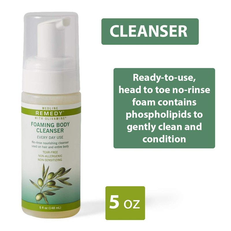 Medline Remedy Olivamine Foaming Body Cleanser, No Rinse, Scented, 5-oz