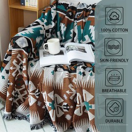 AMWAN Cotton Sofa Slipcover with Khaki Green Boho Geometric Pattern Couch Cover for Living Room Sofa Cover for L Shape,Sectional Sofa Cover,American Rustic Sofa Protector 1 Piece, 71x118