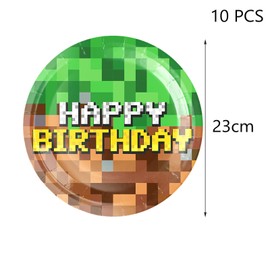 Fesnova 9 Inch Pixel Dessert Plates, Pack of 10 Dinner Plates for Video Game Birthday Party, Baby Shower, Kids and Teenagers, Video Game Mining Crafting, Pixel Miner Birthday Party Decorations