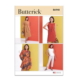 Butterick Misses' Unlined Jacket or Vest, Belt, Knit Top, Fitted Dress and Fitted Pants Sewing Pattern Kit, Design Code B6948, Sizes 8-10-12-14-16