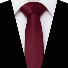 RBOCOTT 2.4" Burgundy Skinny Tie for Men Silk Wedding Business Slim Necktie(10)