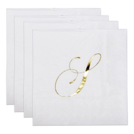 Gift Boutique 100 Gold Monogram Cocktail Napkins Letter S Disposable Paper Pa...