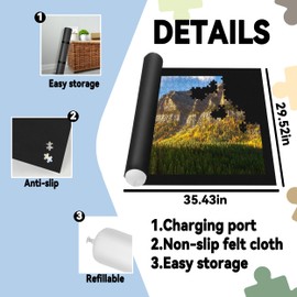 Jigsaw Puzzle Mat Roll Up - 2000 Pieces, 1500, 1000 Pieces Saver Large Black Puzzles for Adults Kids, Storage and Transport Premium Pump Glue Felt Mat Inflatable Tube Holder Organizer Pad Keeper