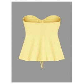 Milumia Women Tie Front Ruched Tube Top Strapless Flared Hem Peplum Bandeau Tops Yellow X-Small
