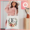 Floral Initial Tote Bag - 15'x16' Canvas Bags for Women