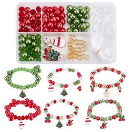 SUNNYCLUE 1 Box DIY 6PCS 226Pcs Christmas Bracelet Making Kit Christmas Tree Snowman Charms Christmas Santa Claus Xmas Decor Enamel Charm for Jewellery Making Kits Bracelet Women Beginners Adult