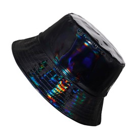 JAZTAKU Laser Metallic Bucket Hat Reversible Waterproof Rain Cap Holographic Sun Hat