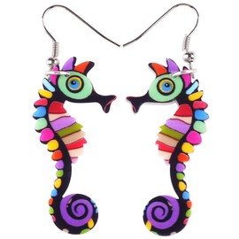 DUOWEI Colorful Hippocampus Seahorse Earrings Acrylic Novelty Cartoon Dangle Drop Jewelry Gifts for Women Ladies (Multicolor)
