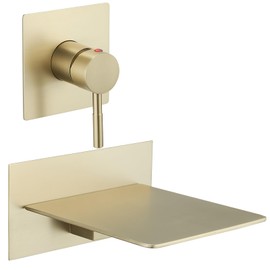 BWE Brushed Gold Wall Mount Tub Faucet with Waterfall Tub Spout Wall Mounted Bathtub Faucet Modern Single Handle Tub Filler Shower Faucet Set