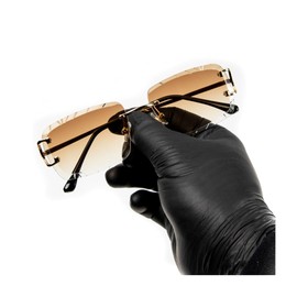 Street Knitted Rimless Luxury 90's Hip Hop Square Gem Cut Summer Beach Sun Glasses Retro Brown Orange Tint Shades Gold Wire Metal Frame Rectangular Diamond Cut Lens Frameless Sunglasses For Men Women