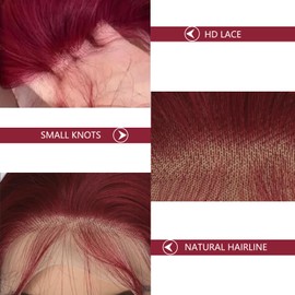 OiMiGO 99J Burgundy Bob Wig Human Hair 13x4 HD Lace Front Wigs for Women,Free Part Lace Frontal Bob Wig, Glueless Short Human Hair Wigs,Pre Plucked Bleached Knots 180% Density (8Inch)