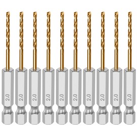 10Pcs Drill Bit, 2mm Hex Shank Twist Drill Bits Set High-Speed Steel Titanium Coated 6-Angle Drill Bits, Suitable for wood metal plastic stainless steel aluminum alloy