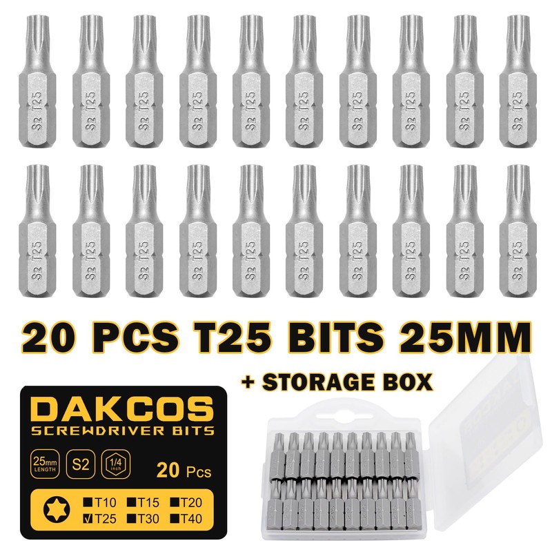 DAKCOS T25 Torx Bit, 20PCS Impact Driver Bits, 1/4" Screwdriver