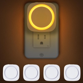 Amber Night Lights Plug into Wall, 4 Packs Dimmable Night Light with Dust to Dawn Sensor, Automatically Turn on and Off, Gentle Glow Nightlight for Bathroom,Bedroom,Stairs,Kitchen,Hallway, Amber
