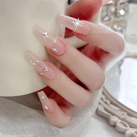 Nail Art Stud Set, Star Shaped Metallic Decoration Parts, 2 Colors, Gold and Silver, 6 Types (JA018-2-Silver)