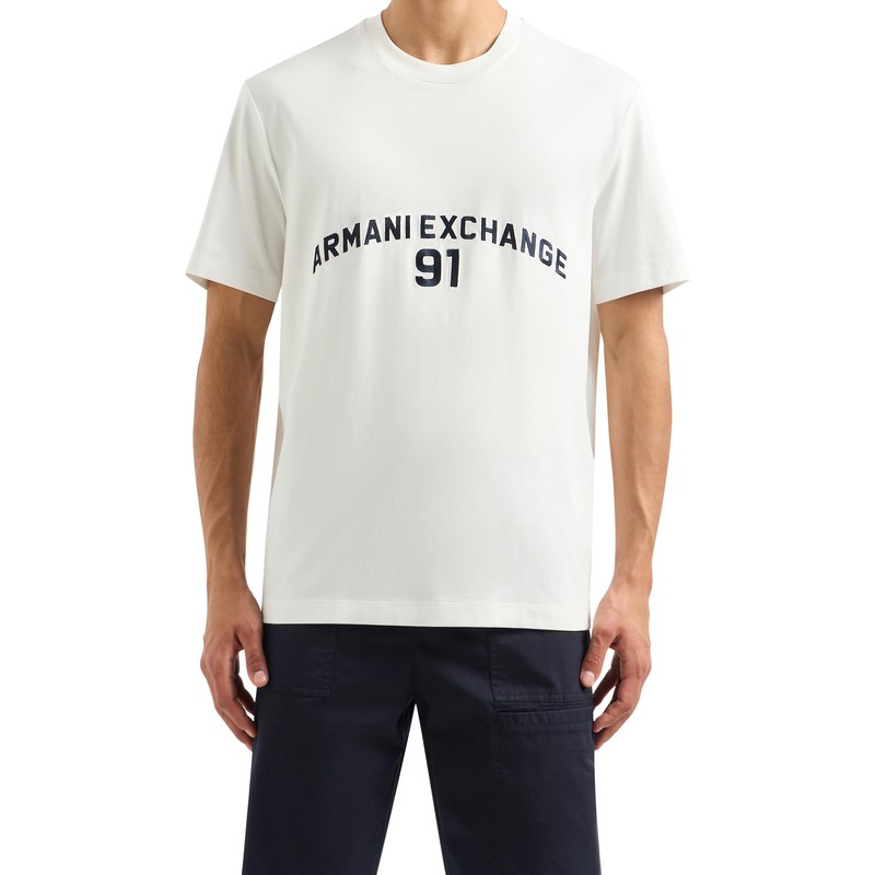 Armani Exchange Men's Big Embroidered Logo, Regular Fit, Off White,