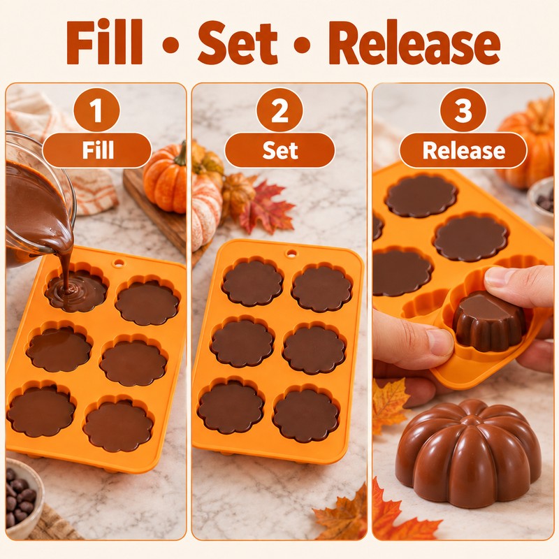 Pumpkin Silicone Mold for Fall Treats – 6-Cavity Tray for