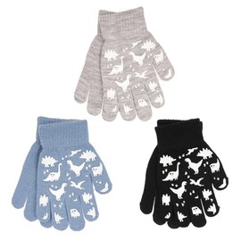 3 Pairs Unisex Kids Boys Girls Themed Children's Magic Winter Gloves Soft Warm Thermal Knit Full Finger Stretchy Ages 3-10 Years One Size (Dinosaur #1064)