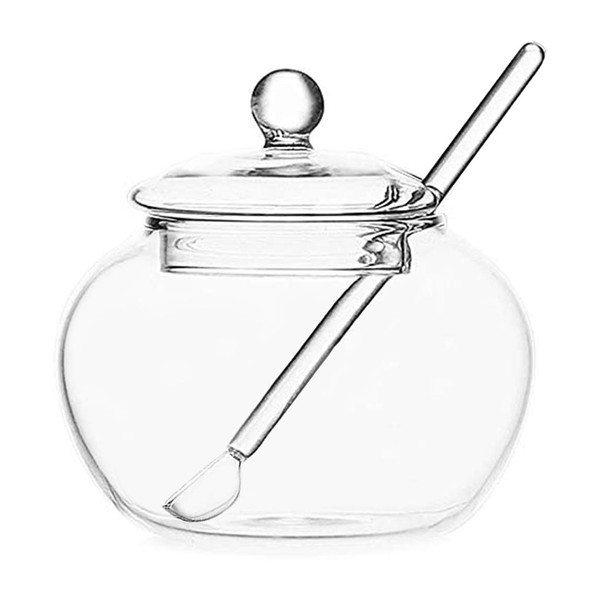 123Arts Clear Glass Sugar Bowl With Lid and Sugar Serving Spoon,8 ounces