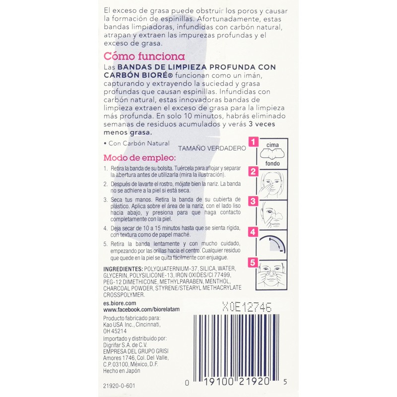 Biore Bandas de Limpieza Profunda con Carbon Natural, 6 Piezas