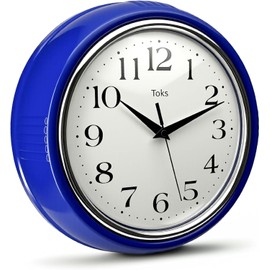 Lily's Home Retro Wall Clock, 9.5 Inch Vintage Design, Silent Non-Ticking Quartz Movement, Battery Operated, Perfect for Kitchen, Living Room, Office, and Indoor Use (Dark Blue)