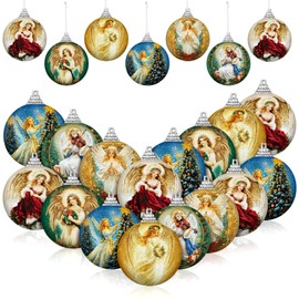 Lenwen 16 Pcs Christmas Ball Ornaments Vintage Angel Christmas Decorations Colorful Xmas Decorative Hanging Ball for Xmas Tree Party Tree Decor