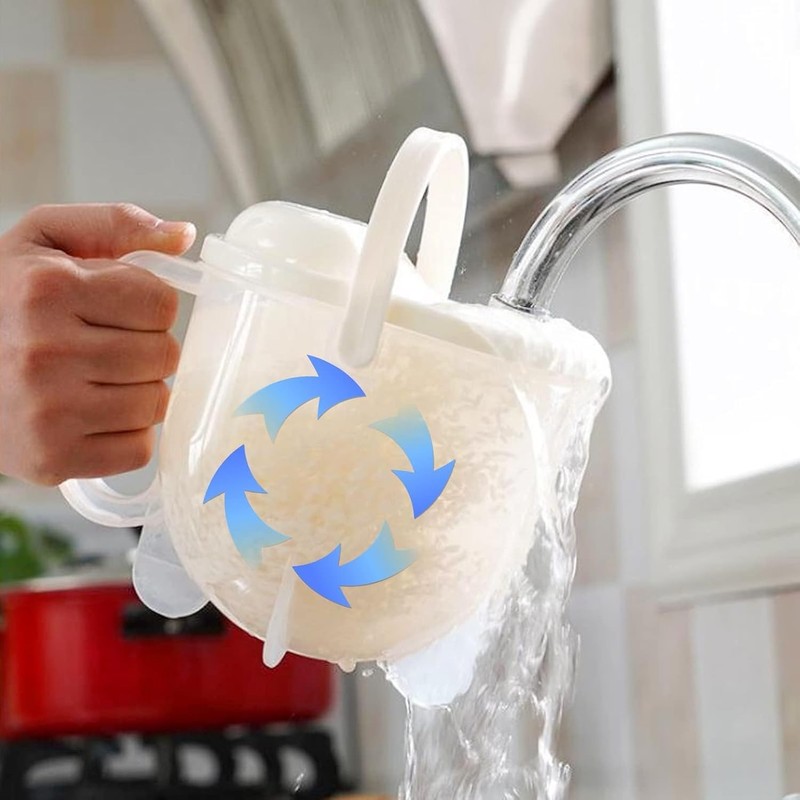 Moncer Rice Washing Bowl Colander, Rice Washing Bowl with Strainer