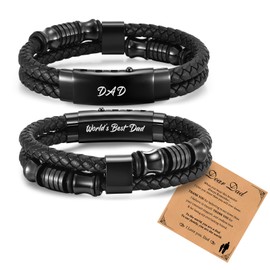 VNOX Leather Mens Bracelet Braided Leather Bracelet for Men Gifts for Dad Stainless Steel Clasp Engraved with World's Best Dad Jewelry Christmas Thanksgiving Father's Day Birthday Gifts from Son Wife