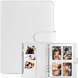 Kpop Photocard Binder, PU Leather A5 Photocard Holder with 200 Pocket, K-Pop Korean Pop Photocard Holder Binder Book, 4 Photo Style Photo Card Album Trading Cards Organizer(White)