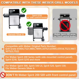 Grill Grates Replacement for Weber Spirit Grill Parts 200 SER w/ Side Knobs E200, S200, E210, S210, Spirit 500 2 Burner Grills, Genesis Silver A, for Weber Grate 65904 7522 7523 7521 65905 9885, SS