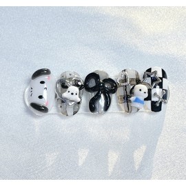 [Premium handmade embossed nails] Black dog nails - round / [프리미엄 수제 엠보 네일] 검은 강아지 네일 - 라운드