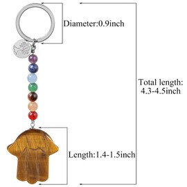 Nupuyai Crystal Key Ring with 7 Chakra Stone Beads and Tree of Life Charm, Healing Stone Hamsa Hand of Fatima Keyring Key Ring for Bag Charm Lucky Charm Amulet Car, brown