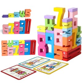 Goujfol Wooden Number Building Blocks, Montessori Number Toy, Wooden Number Blocks, Plug-In Cube Math, Sensory Number Blocks, Calculating Learning Toy for Children from 3 Years