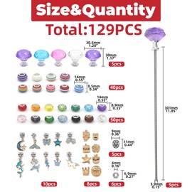 AIMUNOK DIY Fairy Garden Stakes Kit with Crystal Toppers - 129 Pcs Creative Craft Project for Outdoor Decor, Includes 5 Metal Rods & 119 Colorful Beads for Garden Art - Creative Gift for Mom & Kids