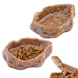 2 Pack Reptile Food Bowl Natural Sandstone Water Dish for Leopard Gecko Frog Bearded Dragon Snake Tortoise Hermit Crab
