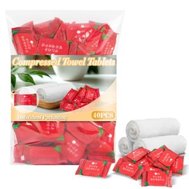 RAINFLOW 40PCS Compressed Towel Tablets - Travel Towel, Disposable Face Towels for Travel,Camping Towel, Disposable Washcloths for Adults Hiking Gear Individual Packaging Face Remove Makeup Wipes
