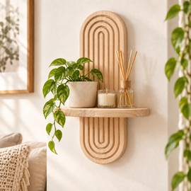 Boho Wooden Wall Shelf for Display & Storage – Single or Double Layer Wall-Mounted Decor for Living Room & Bathroom