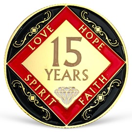 15 Year NA Medallion Fifteen Year Recovery Chip for NA AA 12 Step Narcotics Anonymous Coin Anniversary Token Clean and Sober Gifts for Men Women Celebrating Sobriety and Addiction Recovery