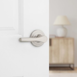 Kwikset Henley Interior Passage Door Handle, Lever For Closet and Hallway Doors, Reversible Non-Locking Handle Lever, Satin Nickel, with Microban Protection