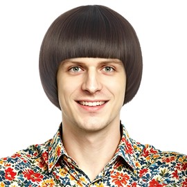 VGbeaty Men Short Straight Brown Wig Bob 60s 70s retro Bowl Cut Wig
