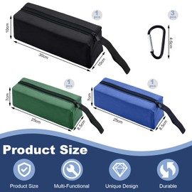 3 Pcs Multipurpose Tool Bags, Small Tool Pouches Zipper Tool Bags Waterproof Tool Organisers with 3 Hanging Buckles, Canvas Tool Storage Bags for Organising Screwdrivers Wrenchs Pliers Brushes Tools