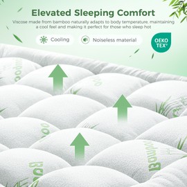HYLEORY Mattress Topper Full Size Viscose Made from Bamboo Cooling Pillow Top Mattress Pad Breathable Fluffy Soft Mattress Cover with 8-21" Deep Pocket, Green