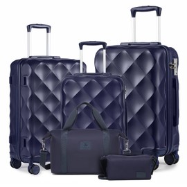 Somago Luggage Set of 3 Piece Suitcase Set Carry On Luggage with YKK Zipper TSA Lock ABS Hardside Luggage Spinner Wheels, Navy