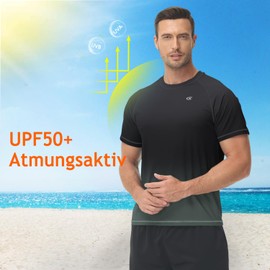 Huayuzh Men's UV Shirt Rash Guard T-Shirt Swimming Shirt Quick-Drying Lightweight Breathable Surfing Fishing Hiking Top, 15-black gradient dark grey