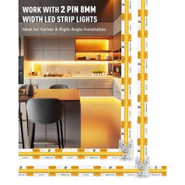 EMITEVER 8mm LED Strip Connectors 12pcs, Led Corner Connector T-Shaped Gapless Connection Solderless Transparent Tape Light Connectors for 2-Pin COB/SMD LED Strip Lights​ 5V 12V 24V